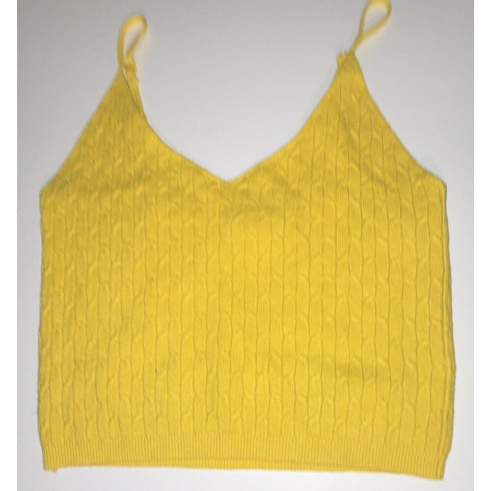 Daisy Women’s  Yellow Solid Knit V-Neck Spaghetti Strap Cropped Camisole Tank L